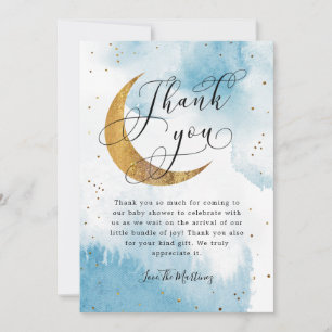 Carte De Remerciements Baby shower Rustic Blue Gold Moon Stars