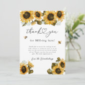 Carte De Remerciements Baby shower rustique Bee Yellow Sunflowers (Debout devant)