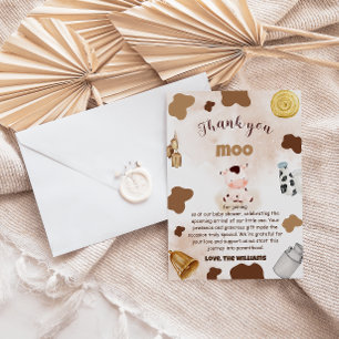 Carte De Remerciements Baby shower rustique Boho de vache