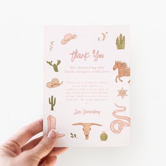 Carte De Remerciements Baby shower rustique de fille rose