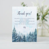 Carte De Remerciements Baby shower rustique de la forêt de pins d'hiver (Debout devant)