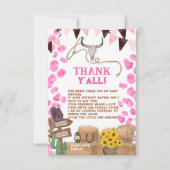 Carte De Remerciements Baby shower rustique de vache rose occidentale (Devant)