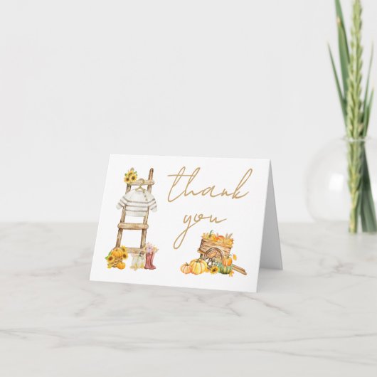 Carte De Remerciements Baby shower rustique petit Citrouille (Devant)