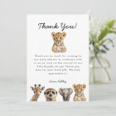 Carte De Remerciements Baby shower Safari Animaux (Debout devant)