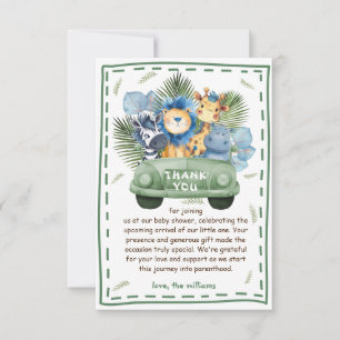 Carte De Remerciements Baby shower Safari Animaux