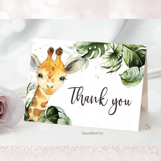 Carte De Remerciements Baby shower Safari Giraffe