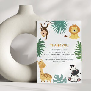 carte de remerciements baby shower safari jungle