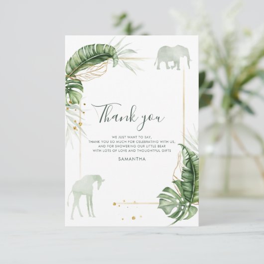 Carte De Remerciements Baby shower Safari verdure (Debout devant)