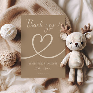 Carte De Remerciements Baby Shower Simple Cœur Minimaliste Genre Neutre