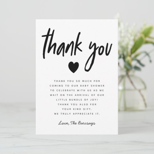 Carte De Remerciements Baby Shower Simple Cœur Moderne Neutre Genre (Debout devant)