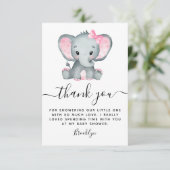 Carte De Remerciements Baby shower simple d'éléphant rose (Debout devant)