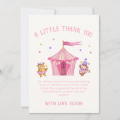 Carte De Remerciements Baby shower singe de cirque rose mignon unique (Devant)