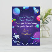 Carte De Remerciements Baby shower spatial planète astronaute bleue (Debout devant)