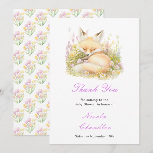 Carte De Remerciements Baby shower Spring Fox (Devant / Derrière)