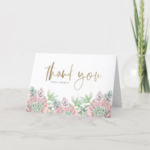 Carte De Remerciements Baby Shower Succulents Aquarelle Pastel