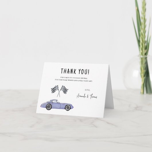 Carte De Remerciements Baby shower sur le thème des voitures de course - (Devant)