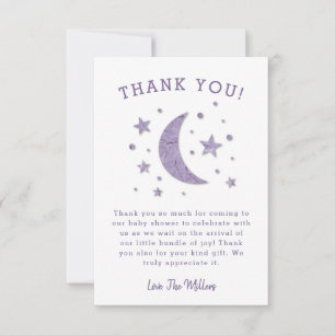 Carte De Remerciements Baby shower Sweet Purple Moon Stars
