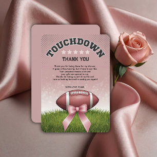 Carte De Remerciements Baby shower tactile de football à ruban rose