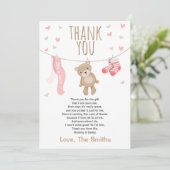 Carte De Remerciements Baby shower Teddy Bear fille rose (Debout devant)