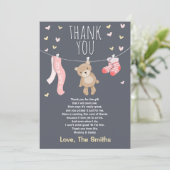 Carte De Remerciements Baby shower Teddy Bear fille rose (Debout devant)