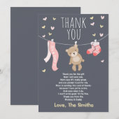 Carte De Remerciements Baby shower Teddy Bear fille rose (Devant / Derrière)