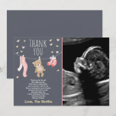 Carte De Remerciements Baby shower Teddy Bear rose (Devant / Derrière)