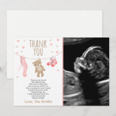 Carte De Remerciements Baby shower Teddy Bear rose (Devant / Derrière)