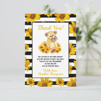 Carte De Remerciements Baby shower Teddy Bear Sunflower