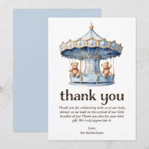 Carte De Remerciements Baby shower Teddy Bear Twin Boys