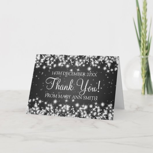 Carte De Remerciements Baby Shower Thank you Winter Sparkle Black (Devant)