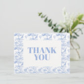 Carte De Remerciements Baby Shower Toile de Jouy Chinoiserie Bleue (Debout devant)
