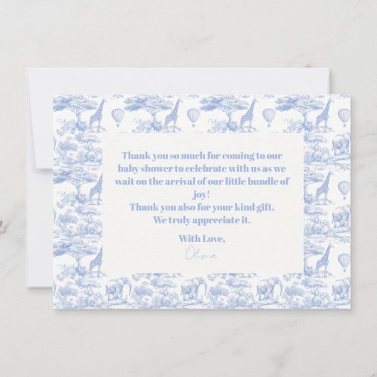 Carte De Remerciements Baby Shower Toile de Jouy Chinoiserie Bleue (Dos)