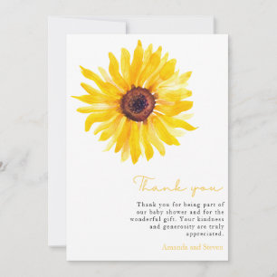 Carte de remerciements Baby shower tournesol
