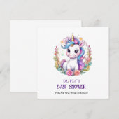 Carte De Remerciements Baby shower Unicorn (Devant / Derrière)