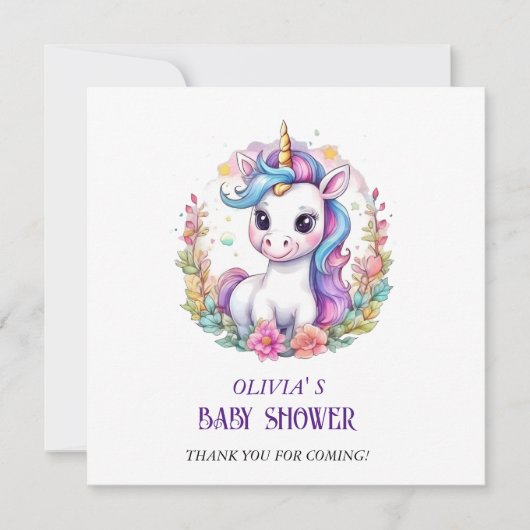 Carte De Remerciements Baby shower Unicorn (Devant)