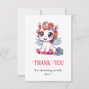 Carte De Remerciements Baby shower Unicorne mignon en jeu