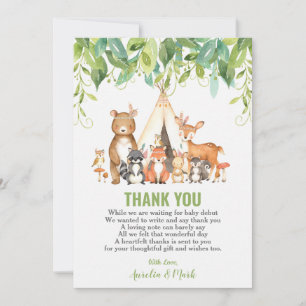 Carte De Remerciements Baby shower verdoyant des animaux des forêts triba
