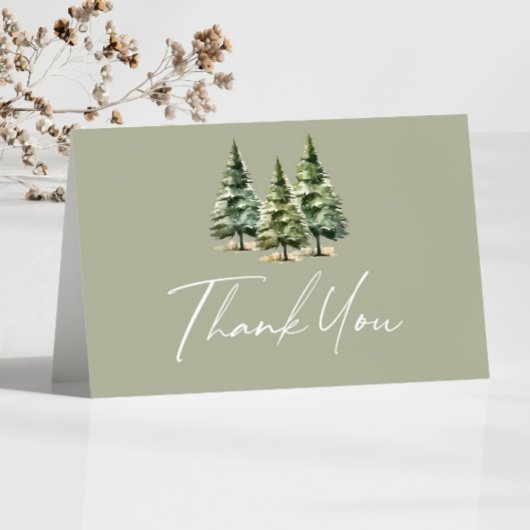 Carte De Remerciements Baby shower vert hiver Snowy Pine Tree