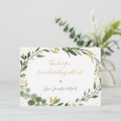 Carte De Remerciements Baby shower vert or Eucalyptus (Debout devant)