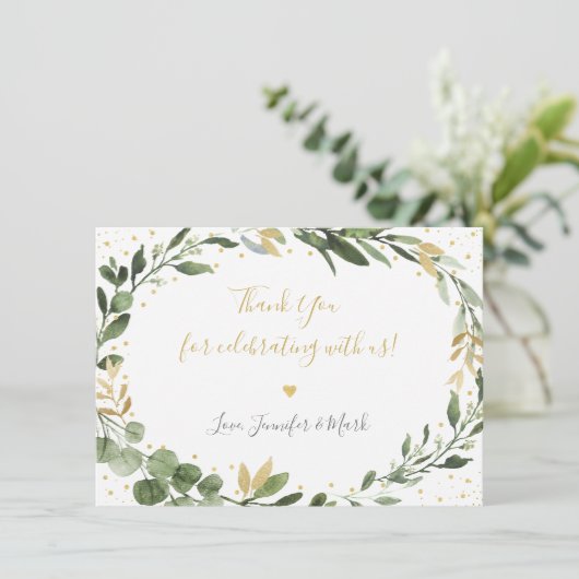 Carte De Remerciements Baby shower vert or Eucalyptus (Debout devant)