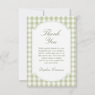 Carte De Remerciements Baby-Shower Vert Sauge à Carreaux