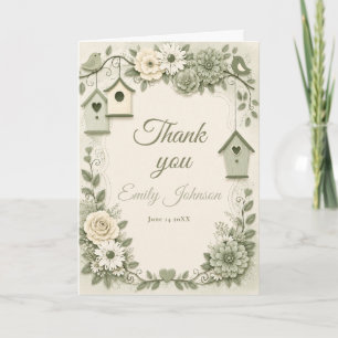 Carte De Remerciements Baby Shower Vert Sauge et Crème
