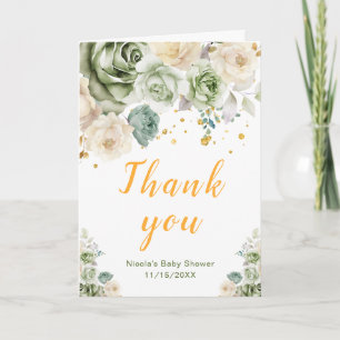 Carte De Remerciements Baby Shower Vert Sauge et Crème Floral
