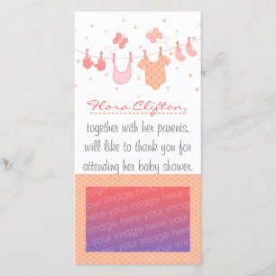 Carte De Remerciements Baby shower : Vêtements de bébé sur la corde à 