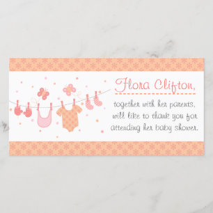 Carte De Remerciements Baby shower : Vêtements de bébé sur une corde à li