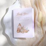 Carte De Remerciements Baby shower Vintage des animaux forestiers<br><div class="desc">Une carte de remerciement qui correspond à notre collection de Baby showers Vintages Woodland Forest Animals. Cette carte pliée présente une scène dessinée à la main d'animaux de la forêt, dont un renard et un cerf nichés au milieu d'une végétation luxuriante, de fleurs d'automne et de charmants champignons. "Merci" est...</div>
