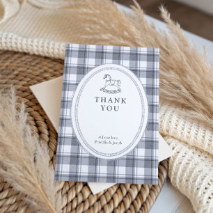 Carte De Remerciements Baby-Shower Vintage Préparatoire Bleu Gingham
