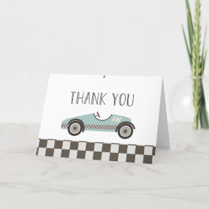 Carte De Remerciements Baby Shower Voiture de Course Bleue