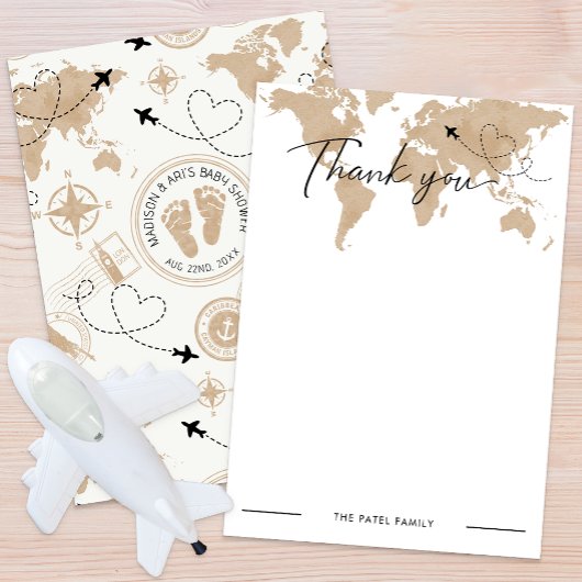 Carte de remerciements Baby shower Voyage aventure