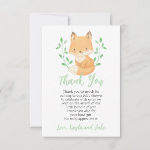 Carte De Remerciements Baby shower Watercolor Woodland Fox